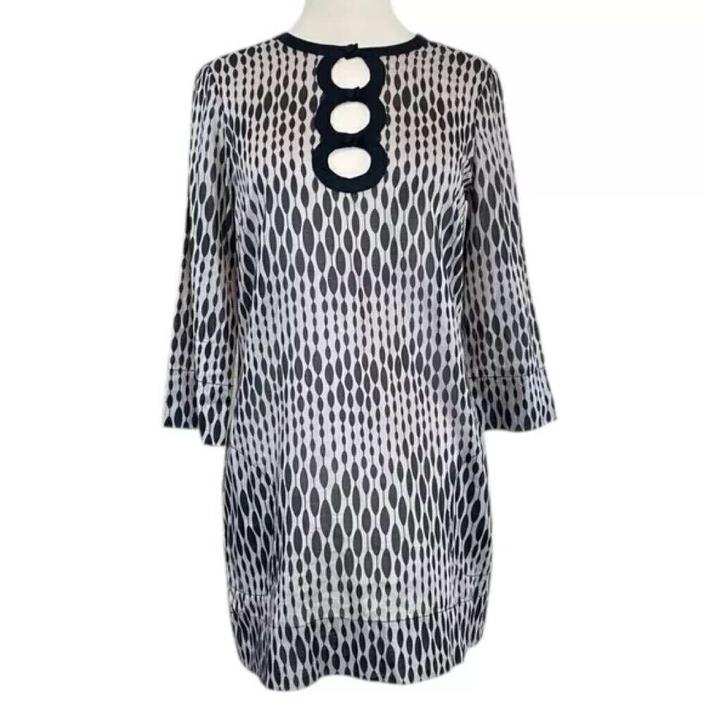 Generra Lightweight Keyhole Retro Geo Dot Print Dress Black Gray Size Small